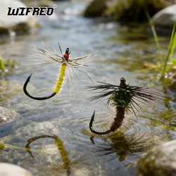 Wifreo 8St # 16 Soft Hackle Mayfly Emerger Angelhaken mit Widerhaken, trockene Fliegen, künstliche Insektenköder, Forellenbarsch, Grayling-Angelköder