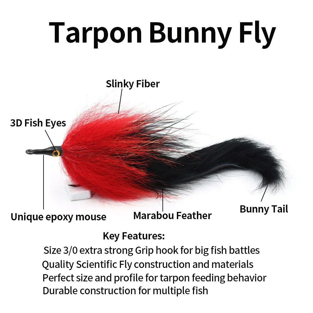 ICERIO 2 uds Tarpon Bunny Fly Baitfish Streamer mosca Marbaou Hackle Zonker Streamer Pike almizclado lubina trucha Señuelos de pesca de agua salada - imagen 2