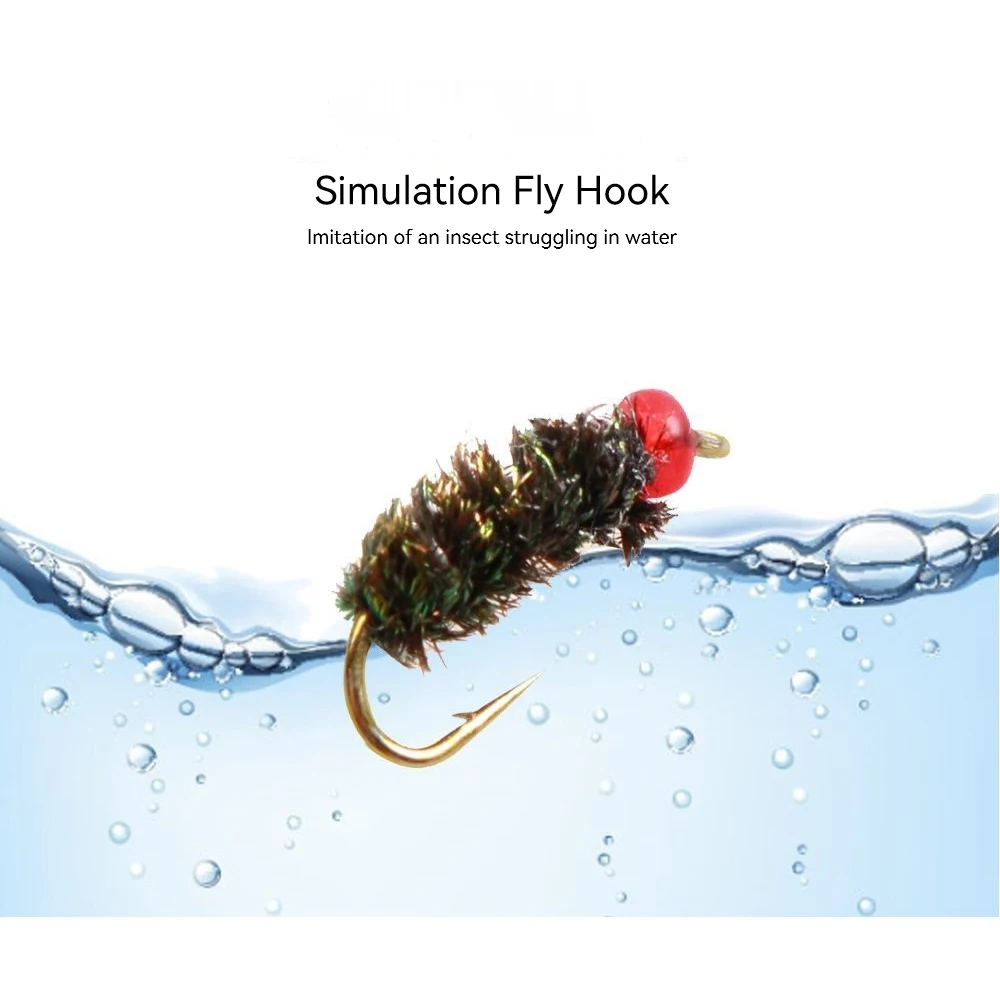 Señuelo de pesca con mosca, cebo de insectos artificiales, 10 piezas, gusano, trucha, púas, anzuelo - imagen 2