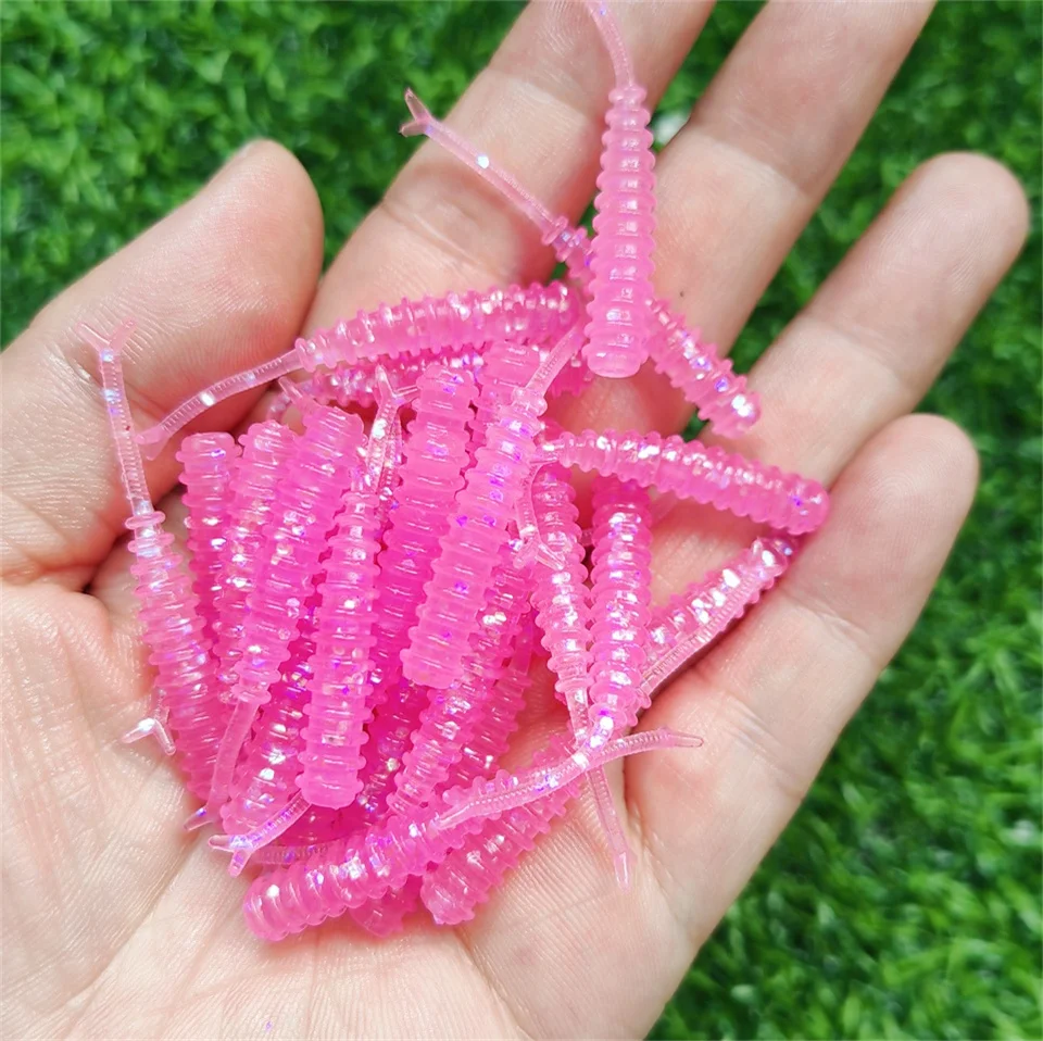 Swolfy-señuelo de Pesca de gusano de 100 piezas, cebos flexibles de goma Artificial para gusanos de tierra, 45mm, 0,5g - imagen 3