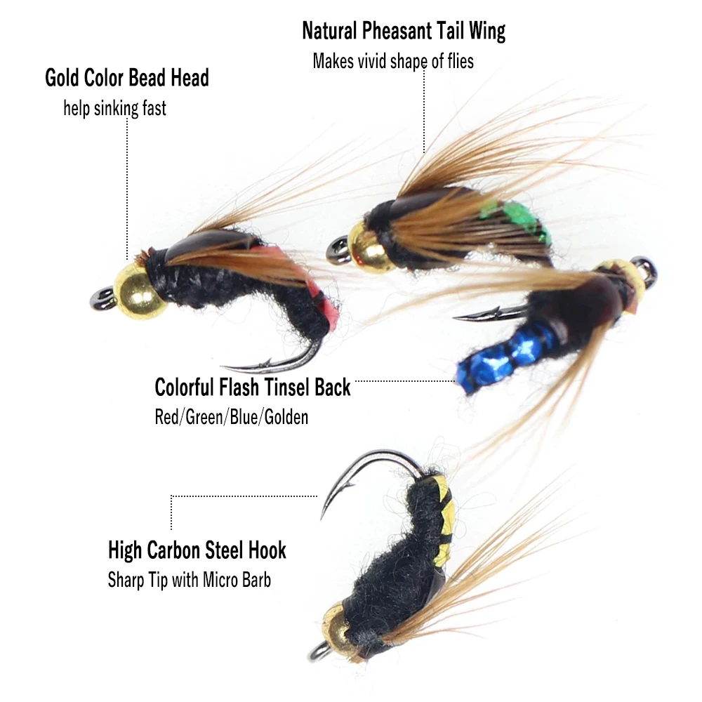 WIFREO-señuelo de pesca de insectos biónicos de hundimiento rápido, cabeza de cuentas de piezas, moscas de Ninfa artificiales, anzuelo, gusano, trucha, 5/8/10 Uds. - imagen 5