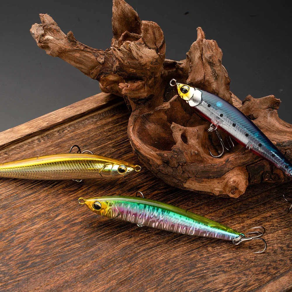 Señuelo de pesca hundido, cebo tipo lápiz de 95mm y 105mm para señuelo de fundición larga, señuelo de lubina con anzuelos anticorrosión, wobbler de pesca - imagen 4