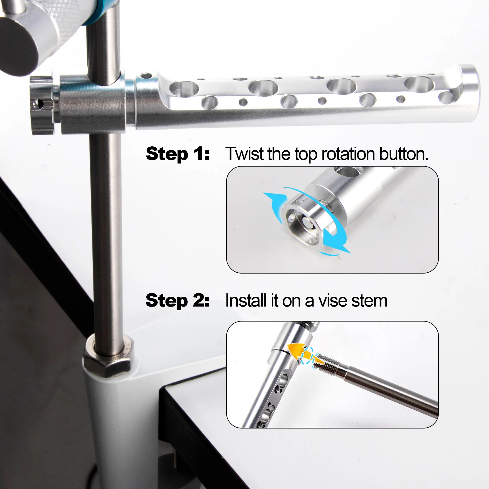 Barra de aluminio para atado de moscas – Soporte compatible con torno - imagen 3