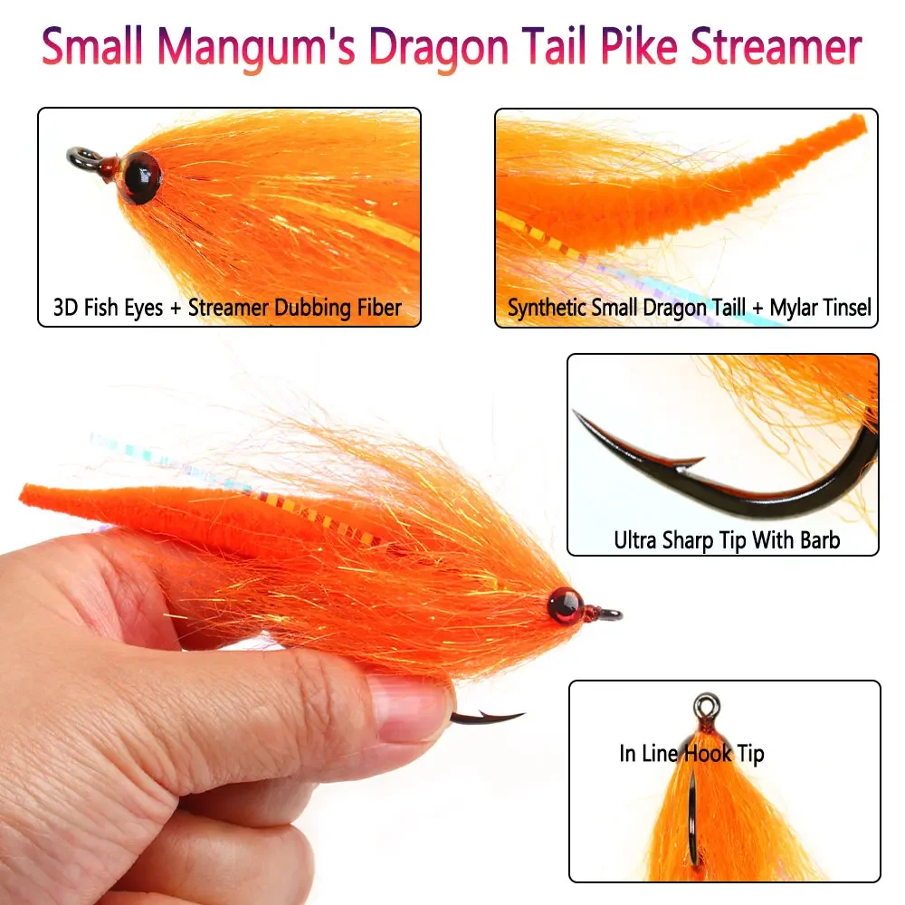 Bimoo 3/0 3,66 pulgadas pequeño Mangum's Dragon Tail Streamer Baitfish mosca Muskie Pike Bass señuelo de pesca de mar juego grande cebo de pesca con mosca - imagen 3