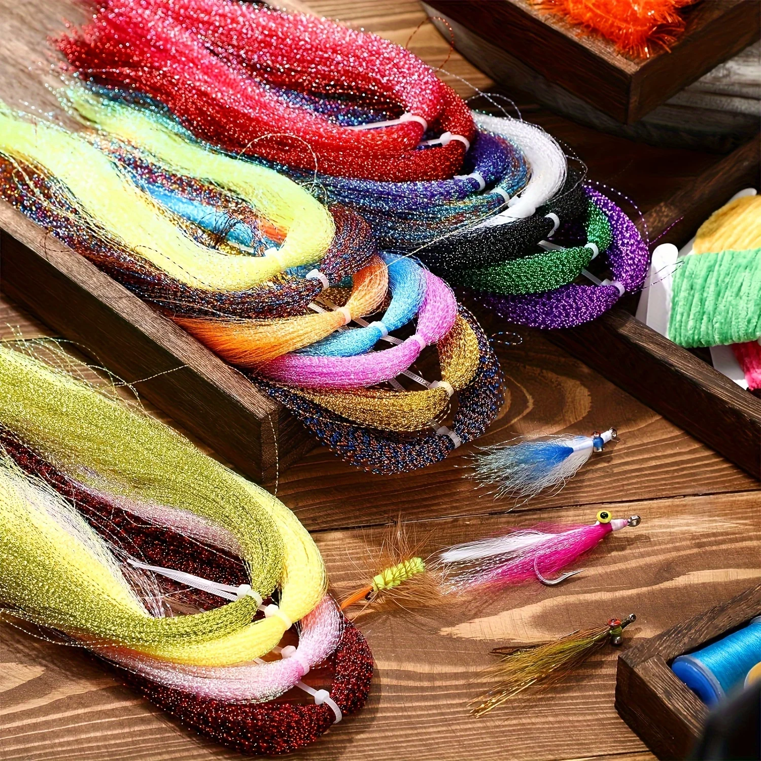 TAKBAS Fly Tying Materials Kit, 15 Pack Crystal Flash Fly Fishing Tying Materials, Assorted Colors - imagen 3