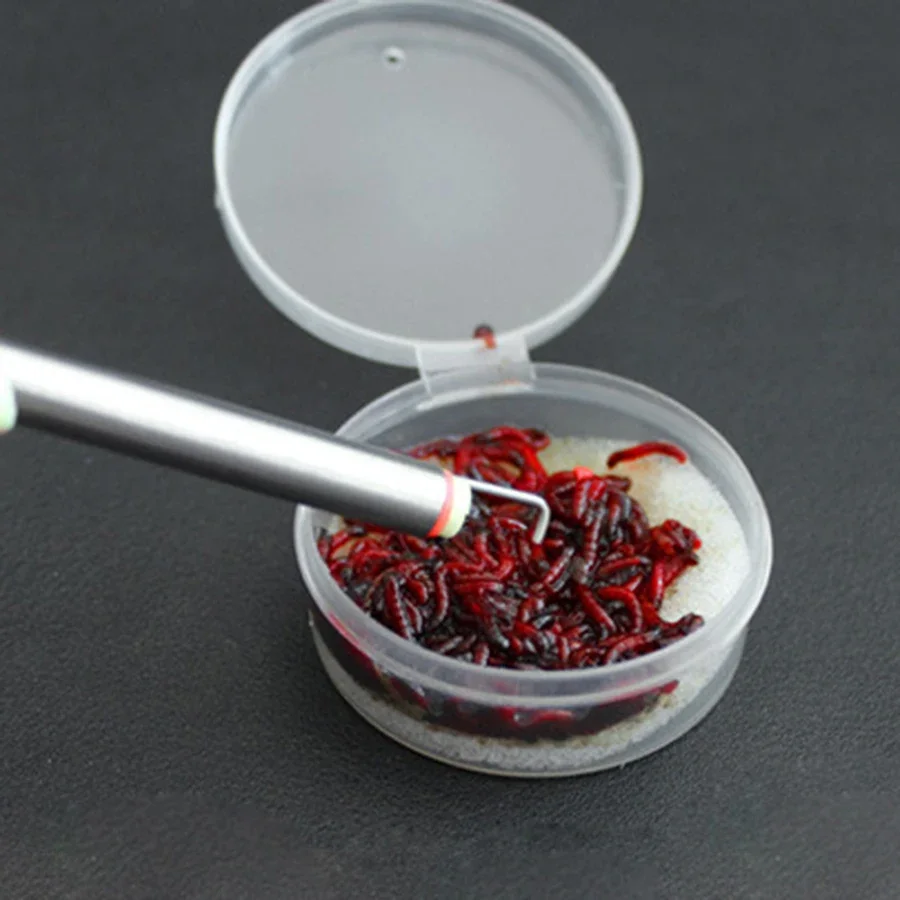 Clip de cebo de gusano rojo automático, herramienta de pesca de acero inoxidable, juego de aparejos terminales, herramienta de recogida de señuelos con banda de goma - imagen 5