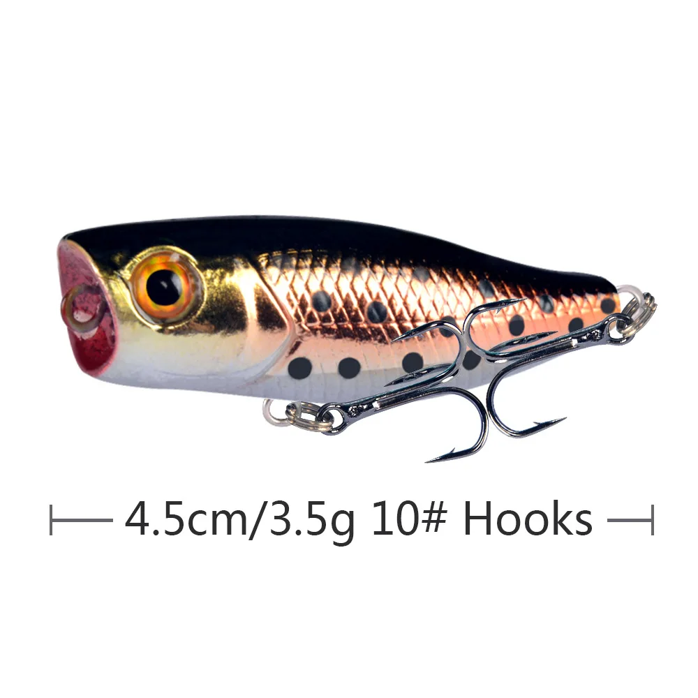 Variedad de colores en señuelos popper de pesca