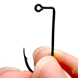 Castfanático 100 piezas 90 °   Anzuelos de pesca con punta de anzuelo aplanada de acero rico en carbono, molde de cabeza de plantilla de vástago largo, aparejos de anzuelo Aberdeen