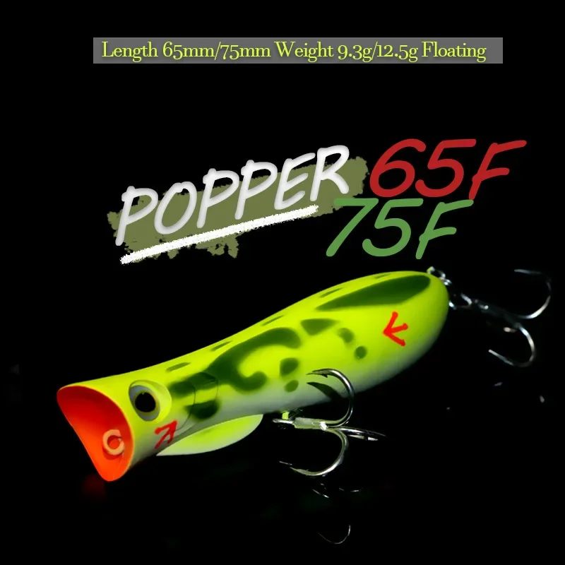 Señuelos de pesca 65mm/75mm Topwater Popper cebo duro señuelo Artificial Wobblers diseño 3D 2 anzuelos afilados pez grande - imagen 3