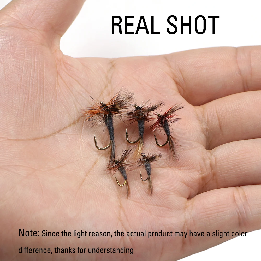 ICERIO 6 piezas # 10 - # 18 amarillo/gris Adams moscas secas Caddis Midge adulto Mayfly trucha pesca señuelo cebo - imagen 5