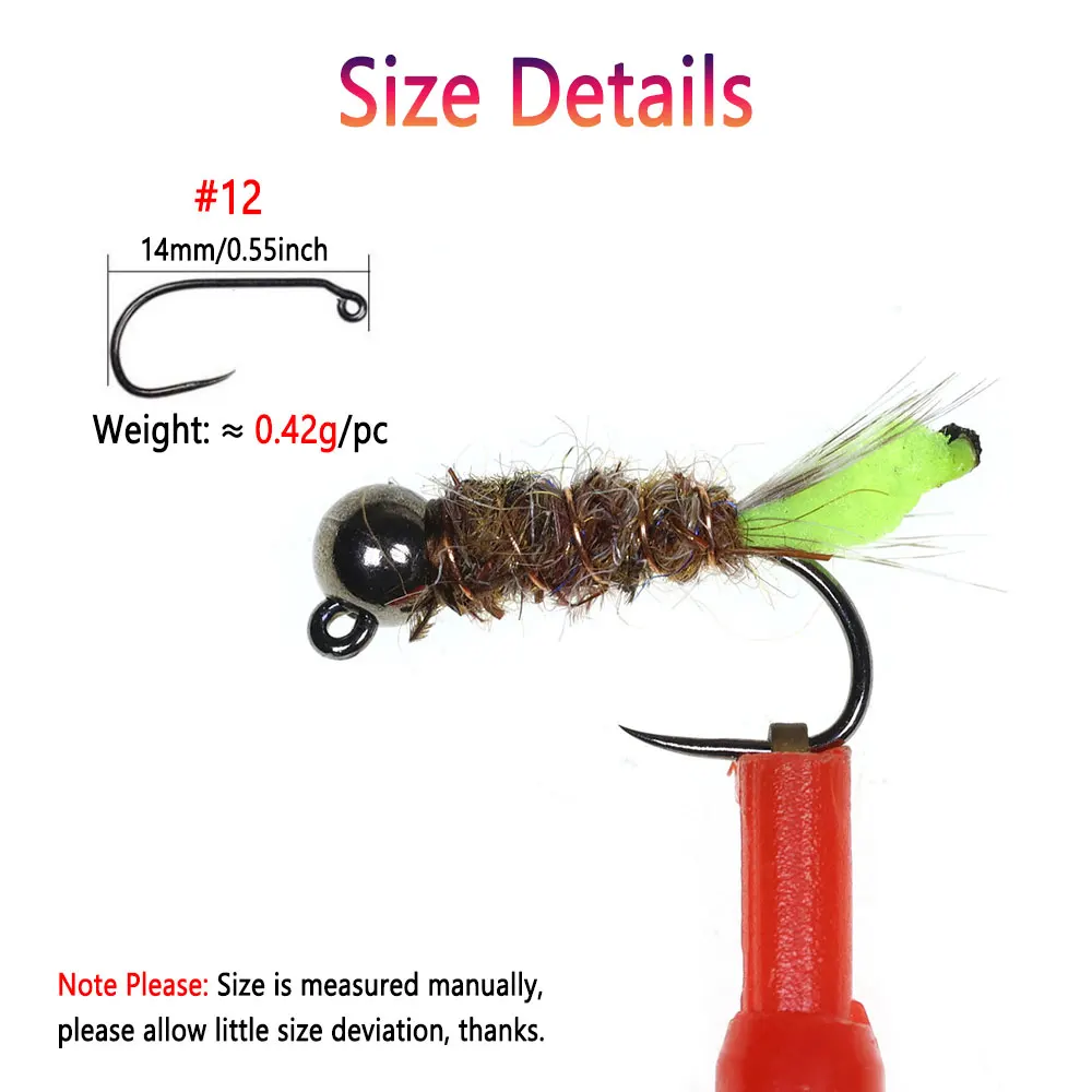 3 piezas # 12 cabeza de cuentas de tungsteno de hundimiento rápido sin púas Peeping Caddisfly Jig Ninfa oreja de liebre Dub Wet Euro Ninfa Tout señuelo de pesca - imagen 3