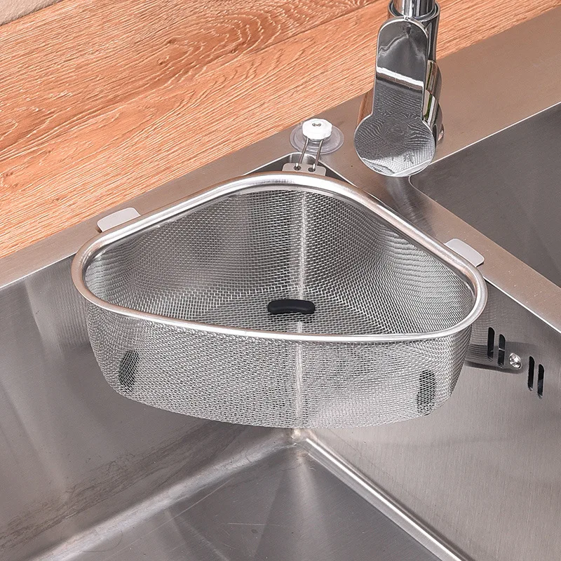 Escurridor de fregadero de cocina, escurridor triangular de acero inoxidable para alimentos, verduras, cáscara, filtro de huevos, organizador de almacenamiento, estante de cocina, escurridor - imagen 5