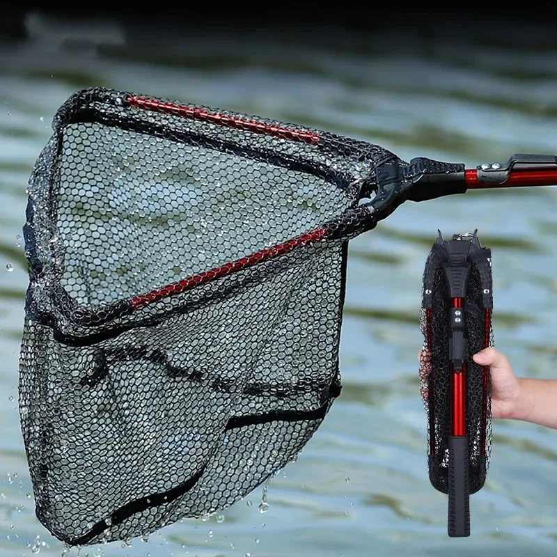 Red de pesca plegable de 90cm con mango portátil, red telescópica de aleación de aluminio, red de pesca de aterrizaje - imagen 2