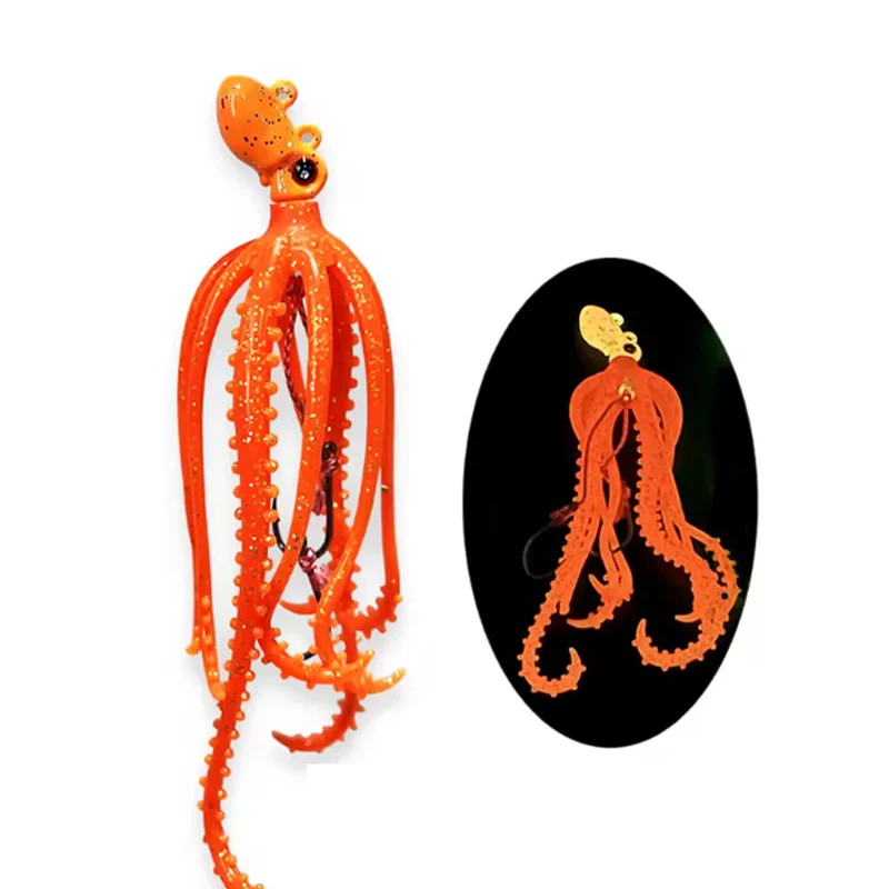 TAKEDO 20G TPR Glow Octopus señuelo falda de pulpo señuelos blandos 16 #   26 #   Ganchos de asistencia que curren el cebo artificial luminoso para el tonno bajo - imagen 2