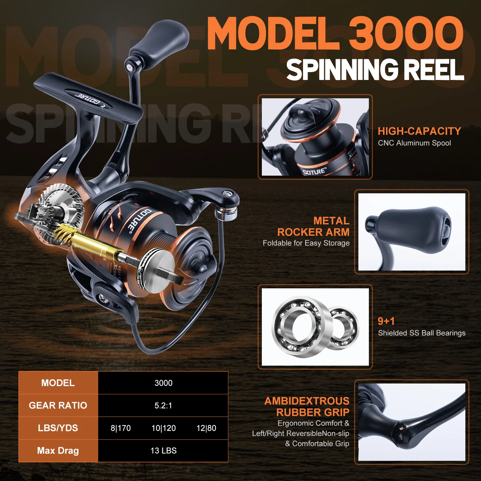 Goture XCEED Kit Caña Pesca Portátil 30T Carrete 5.2:1 Accesorios - imagen 5