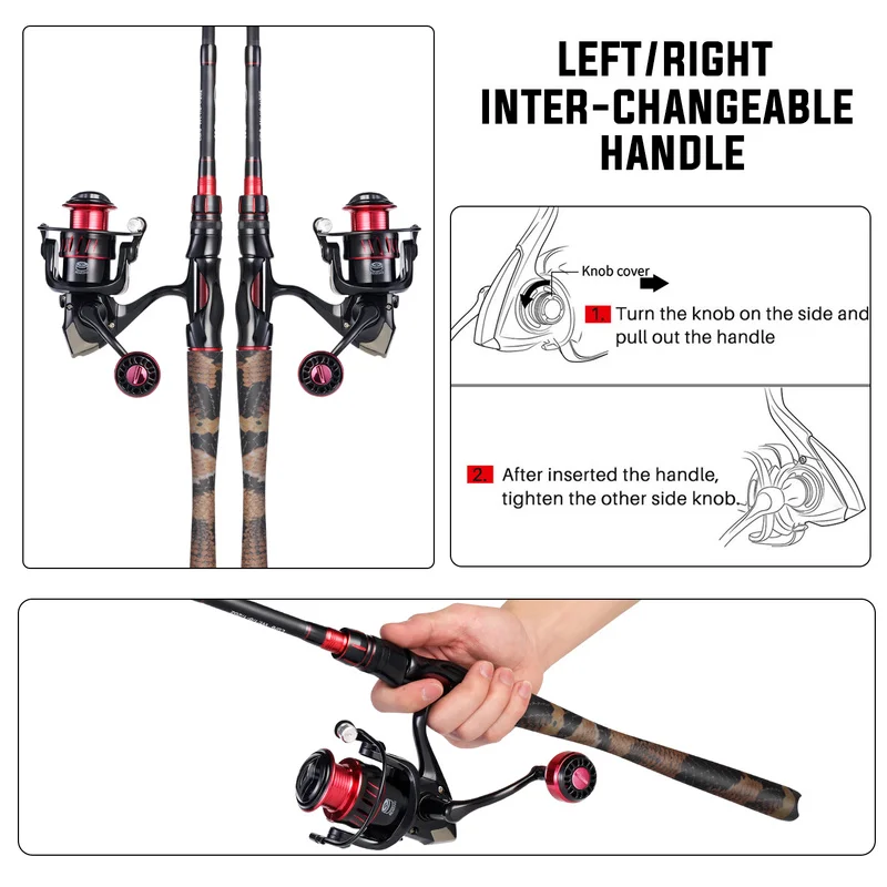 Sougayilang Spinning Fishing Set 4 Section Carbon Fishing Rod 5.2:1 Gear Ratio Fishing Reel Drag Power 8KG Rod and Reel Combos - imagen 5