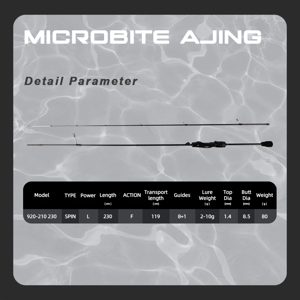 Mifine MICROBITE AJING caña de pescar giratoria punta Tubular L 2-10g 2,3 M para agua salada trucha de agua dulce perca pesca de lubina rápida 40T - imagen 2