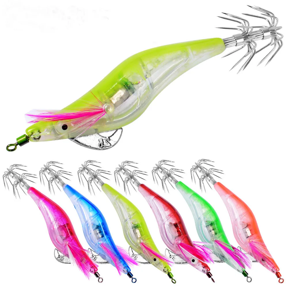 6 unids/set electrónico parpadeante LED señuelo de pesca en agua herramienta de aparejos Minnow luminoso calamar Jig camarones cebo pesca nocturna señuelo - imagen 4