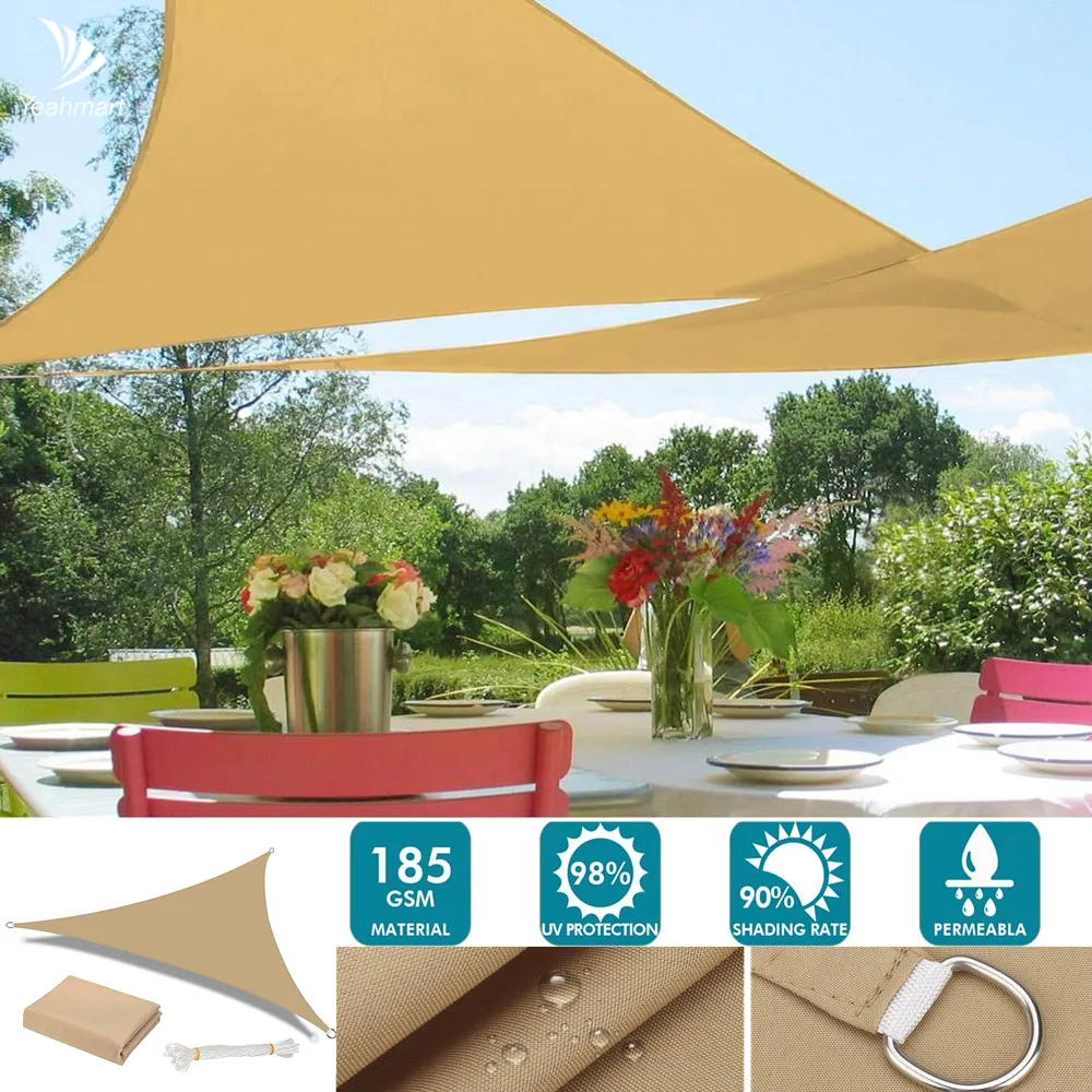 Toldo de vela triangular impermeable, refugio solar con bloqueo UV 98% para instalaciones y actividades al aire libre, toldo para patio trasero, tiendas de campaña - imagen 3