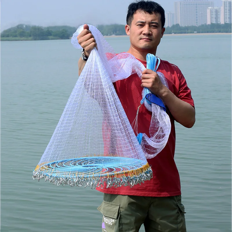 Lawaia red de pesca para lanzar a mano, monofilamento de anillo azul, línea de pesca de nailon, red de pesca para atrapar peces, cadena de hierro colgante, Red de fundición - imagen 2