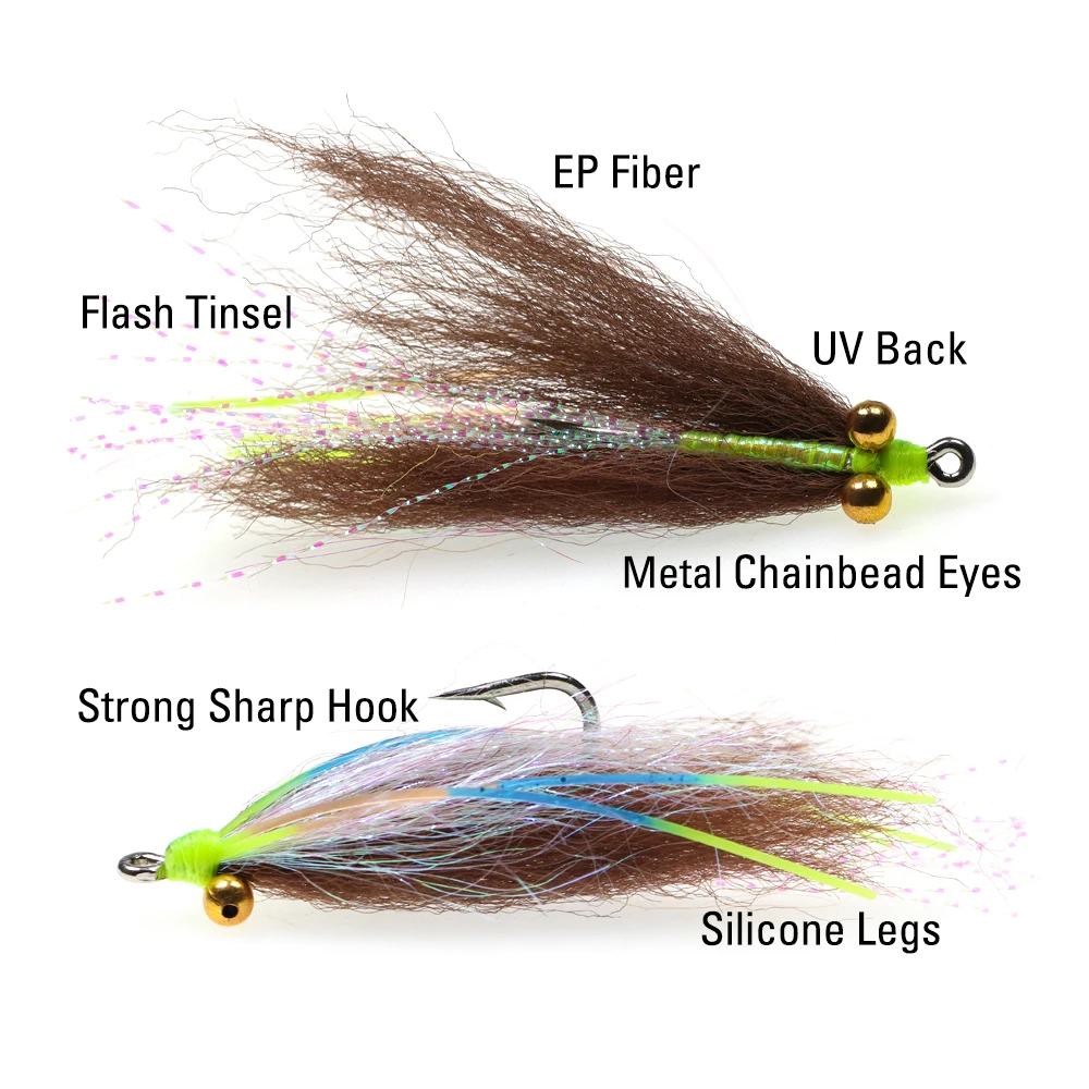 ICERIO 4 piezas #4 ~ #2/0 Chainbead Eyes Crazy Charlie Fly púas Fly Hook Fast Sink Bonefish permite Tarpon Señuelos de Pesca en agua salada - imagen 5