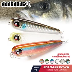 Hunthouse-señuelo tipo lápiz flotante, combinación de varias piezas, 95mm/18g, agua salada, Topwater, WTD, palo de Pesca, andador de plástico para lubina