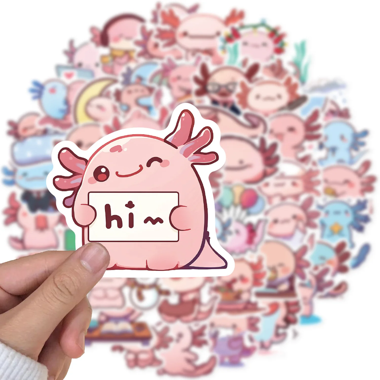 50 Uds. De pegatinas de grafiti de dibujos animados Axolotl para teléfono, guitarra, portátil, maleta, botellas de agua, pegatinas impermeables - imagen 4