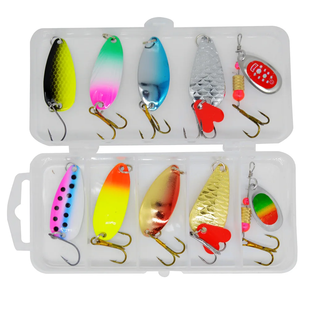 Kit de Señuelos de Pesca, cucharas coloridas, lentejuelas de rotación, señuelos artificiales, cebo giratorio, plantillas de Metal, lote de 10 piezas en oferta - imagen 2
