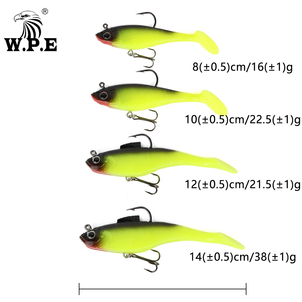 W.P.E-señuelo suave de 8cm/10cm/12cm/14cm, 16g-38g, cebo de Pesca con cabeza de plomo, cebo falso, señuelo de silicona, Wobblers suaves, aparejos de Pesca - imagen 5