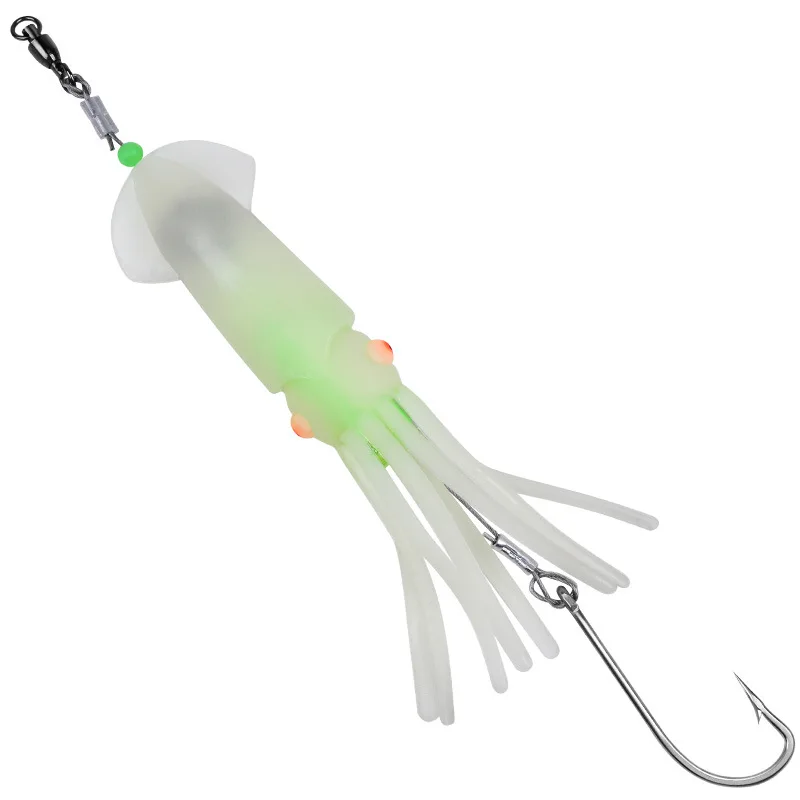 Cebo de pesca que brilla en la oscuridad, pesca en el mar con anzuelo de brocheta, señuelo falso de calamar, señuelo de calamar biónico brillante con aparejos de pesca de plomo - imagen 5