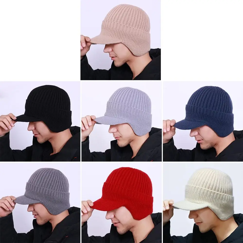 Gorro de punto informal de 56-61CM, gorros de bombardero gruesos de felpa, protección cálida para los oídos, gorra con visera para ciclismo - imagen 2