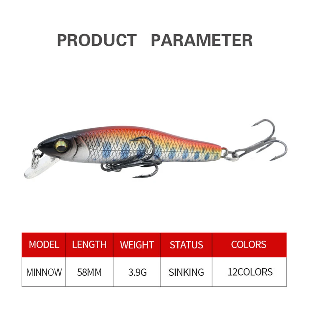 Señuelo de pesca de 5,8 cm y 3,9g, cebo duro Artificial, Wobbler Minnow, Mini curricán que se hunde, Jerkbait, Swimbait - imagen 4