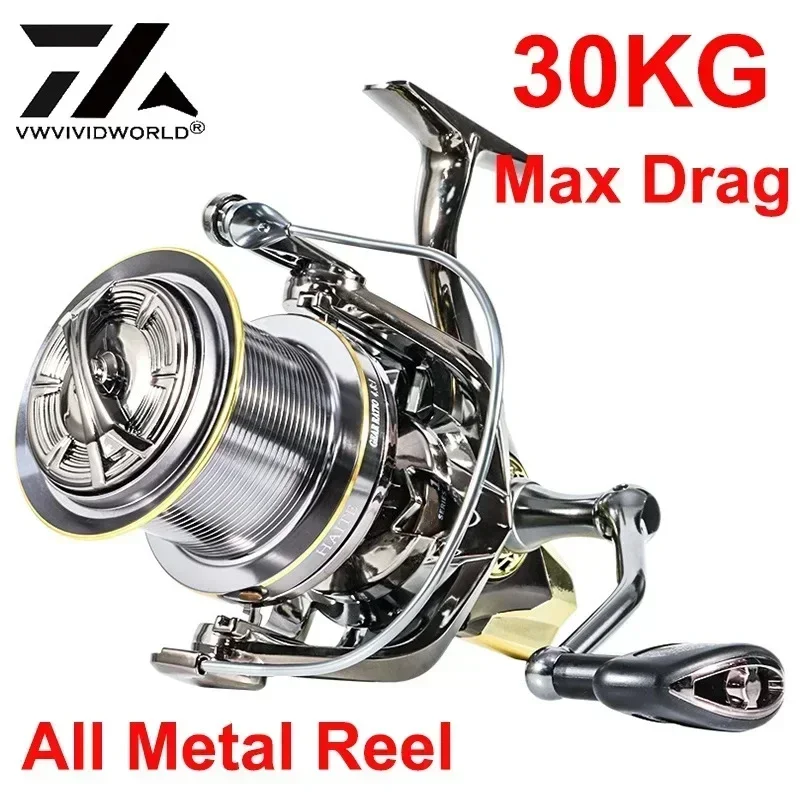 Carrete giratorio 90% metal para surf marino – Arrastre potente