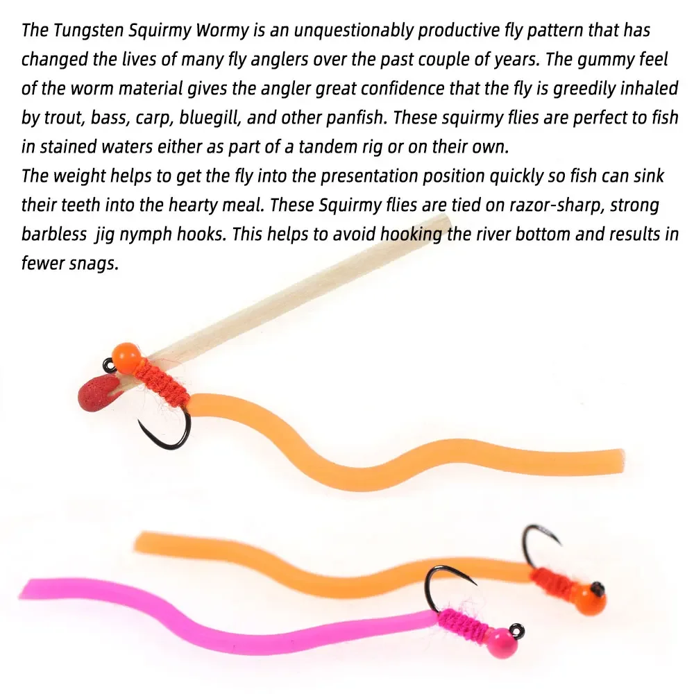 Bimoo-SEÑUELOS DE pesca de trucha, cabeza de cuentas de tungsteno, Jig Squirmy Worm Barbless Fly, hundimiento rápido, gusano de San Juan, mosca húmeda, 6 piezas, #14 - imagen 4