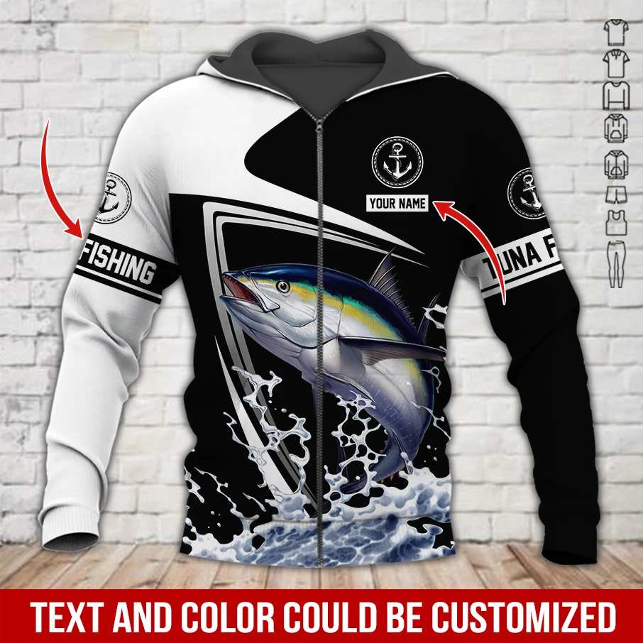 PLstar Cosmos nombre personalizado pesca atún 3D impreso moda hombres Sudadera con capucha Unisex Casual otoño cremallera Sudadera con capucha KJ998 - imagen 3