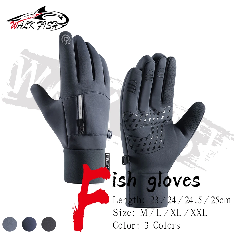 WALK FISH-guantes de pesca para hombre y mujer, deportes al aire libre, pantalla táctil impermeable, mantiene el calor, añadir forro polar grueso, para montar en bicicleta y esquiar