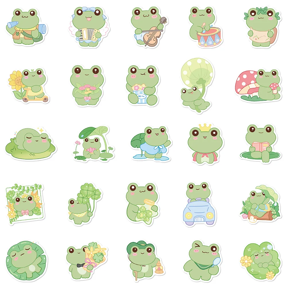 50 Uds. De pegatinas de grafiti de dibujos animados de ranas bonitas, pegatinas impermeables para teléfono, guitarra, portátil, maleta, botellas de agua - imagen 4