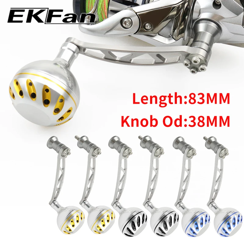 EKfan CNC proceso 83MM de longitud aleación de aluminio SHI & DAI mango de carrete de pesca giratorio piezas de perilla plateada - imagen 3