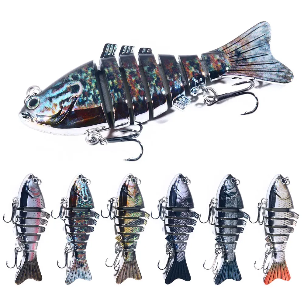 Señuelo de Pesca de 10cm y 24g con ojos 3D, señuelo duro de Pesca realista de 7 segmentos, Crankbait con 2 anzuelos, cebos de Pesca para lubina - imagen 3