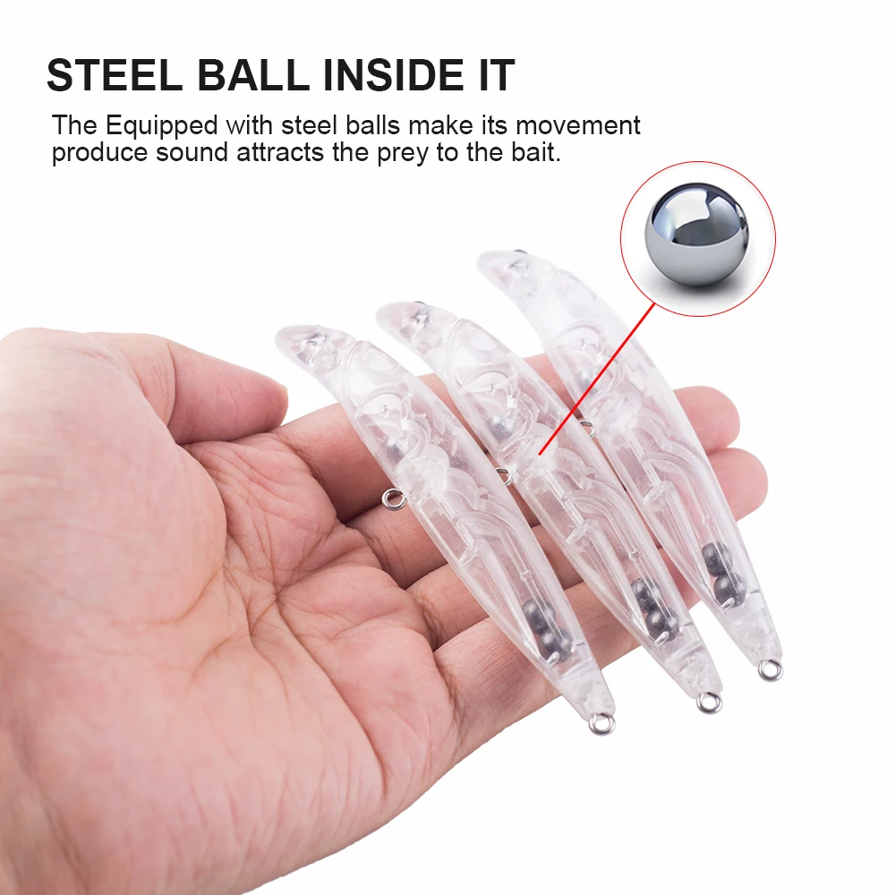Hanlin-bolas de sonajero para buzo poco profundo, 10/20 piezas, 9,5 CM, 9G, cebo duro flotante sin pintar, Señuelos de Pesca artificiales en blanco - imagen 4