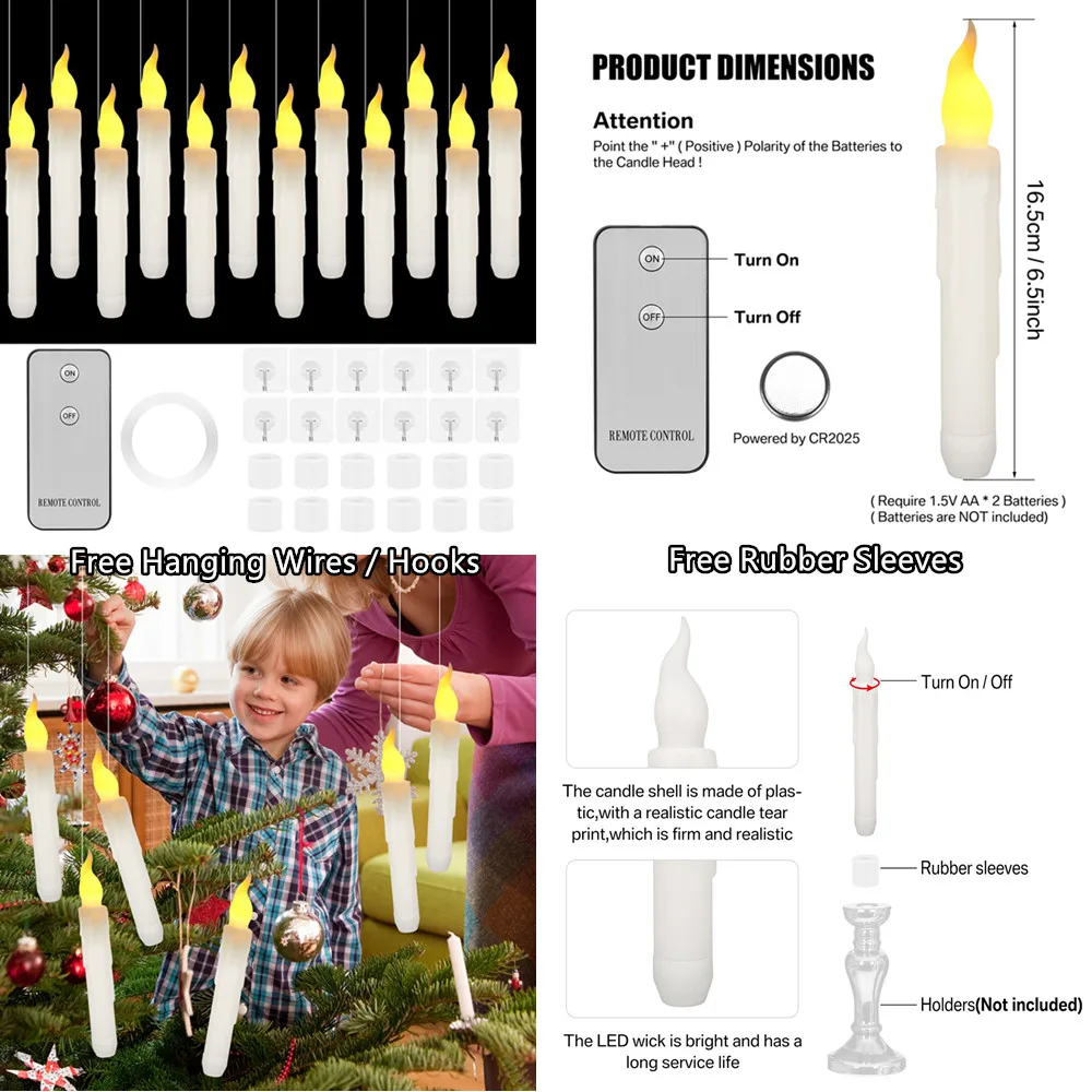 Velas cónicas LED sin llama, 6/24 unidades, 6,5/11 ", vela cónica alta, funciona con pilas, candelabros de mano con llama parpadeante blanca cálida - imagen 5