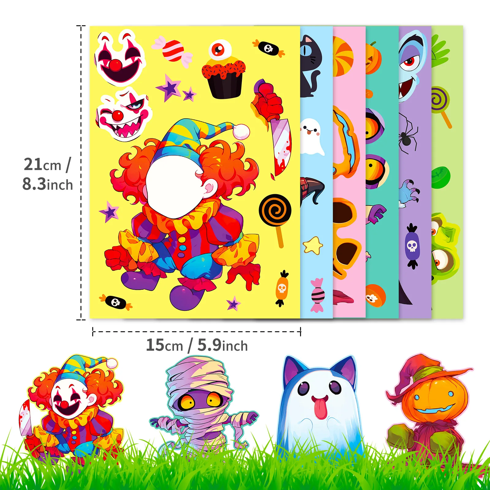 6 hojas de rompecabezas DIY de Halloween, juegos de pegatinas, 6 momia de vampiro, hacer una cara, pegatinas divertidas para montar, juguetes educativos para niños - imagen 4