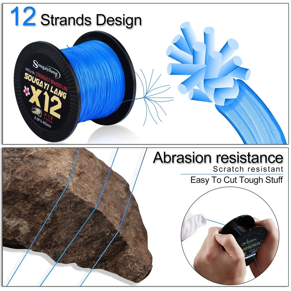 Línea de pesca trenzada de 12 hebras Sougayilang X12 150M 350M 550M línea de pesca de PE 20-103LB línea de pesca multifilamento suave - imagen 5
