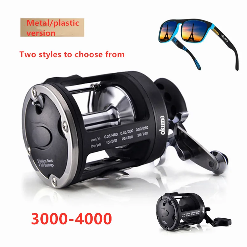 OKUMA 2025 nueva rueda de pesca en el mar, rueda de tambor 2 + 1BB, rueda de pesca para barco, se puede cambiar a una varilla de rastrillo grande, ancla para peces, totalmente de metal