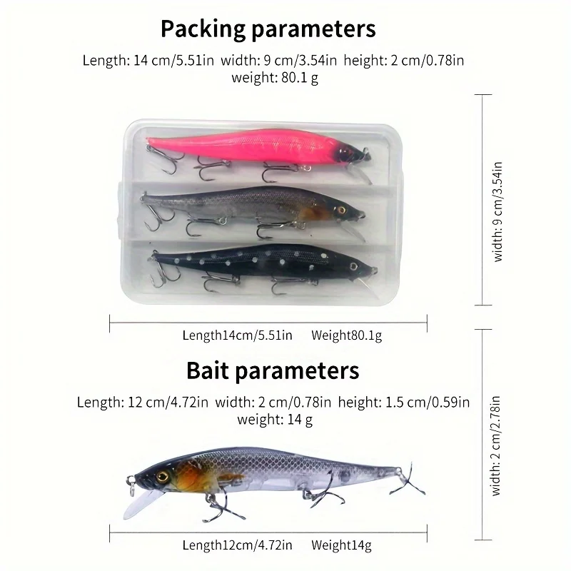 3 unids/caja Japón Señuelos de Pesca Minnow de hundimiento lento 12cm 14g Jerkbait Bass Pike Carkbait Wobblers Swimbait cebo profesional - imagen 4