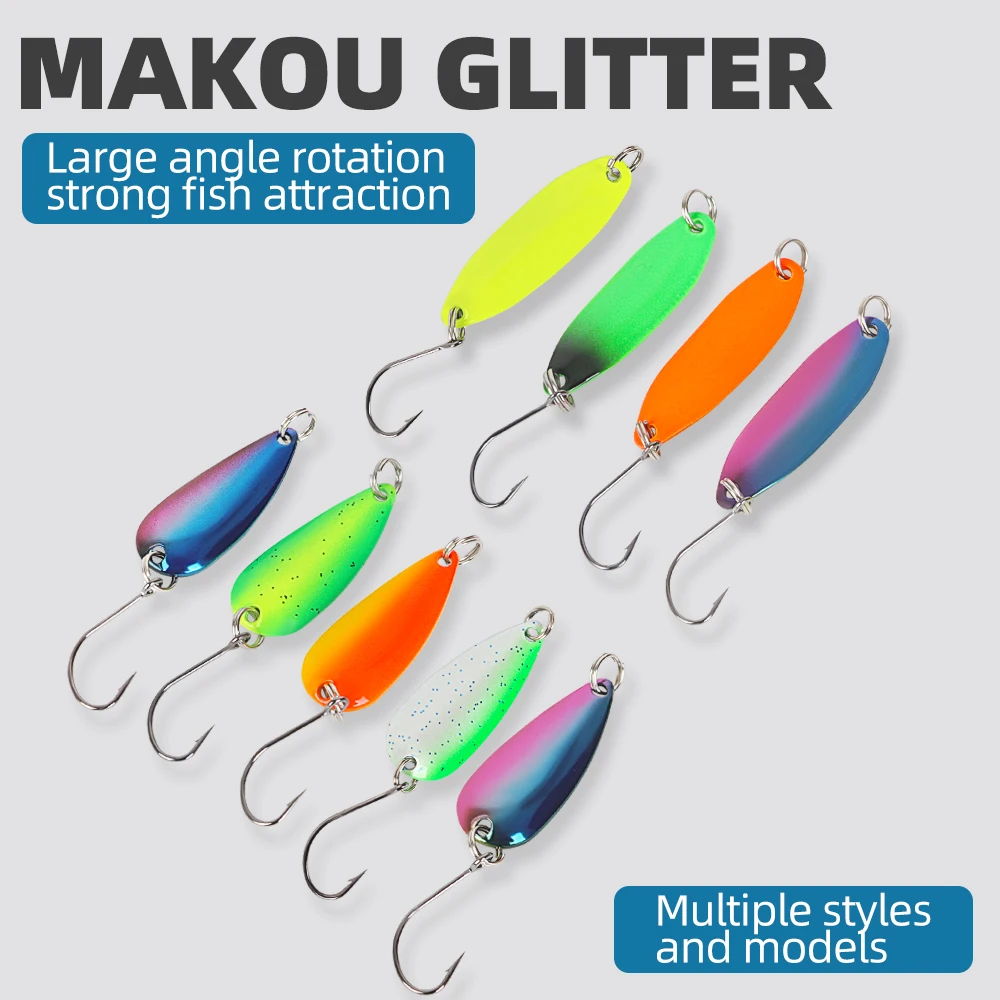 10 unids/set de señuelo cuchara para trucha, cebo de pesca de Metal, aparejos de pesca de agua dulce de colores mezclados con caja de almacenamiento, casti largos multicolores