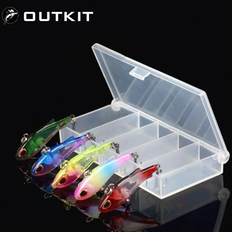Nuevo 5 uds Mini VIB 4,5 cm 4g juego de Señuelos de Pesca con caja CrankBaits Wobblers señuelos hundimiento carpa aparejos de pesca Artificial