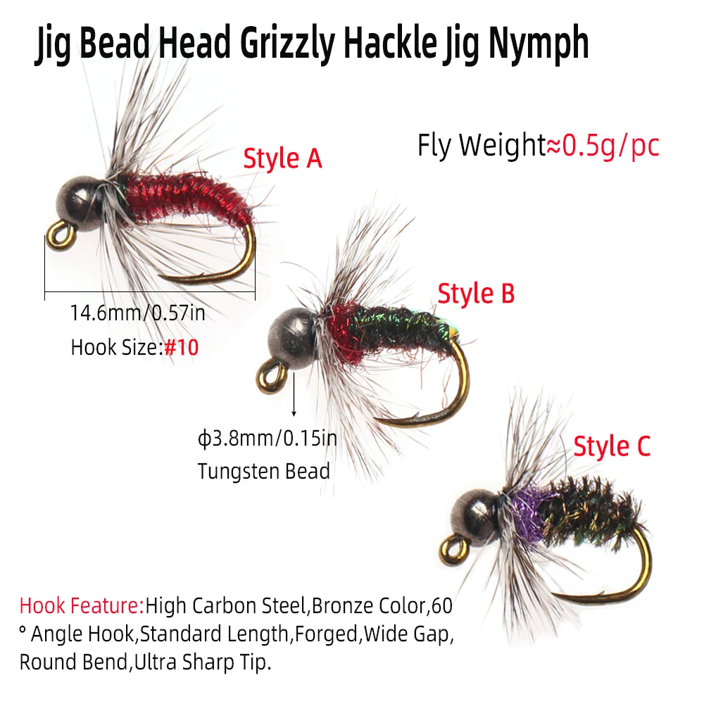 Wifreo Jig Head con pluma Grizzly para ninfa de pesca - imagen 2