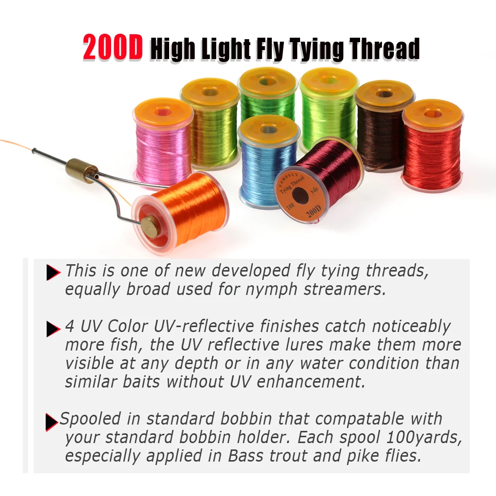 Bimoo, 100 yardas, 200D, hilo de atado de moscas de alta luminosidad, hilo de hilo UV para serpentina de ninfa, lubina, trucha, Señuelos de Pesca, Material FlyTying - imagen 4