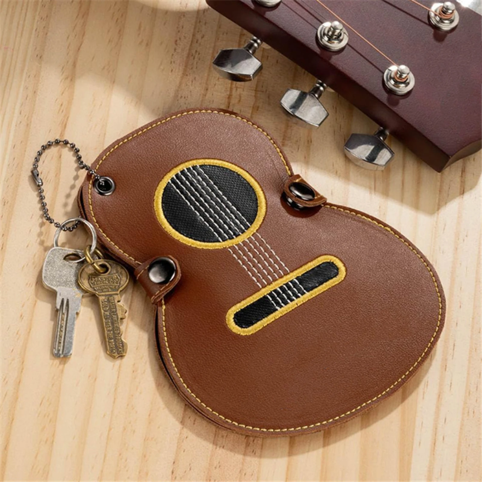 Bolsa de paleta de guitarra portátil, bolsa de almacenamiento de cuero con forma de guitarra creativa para organizador de accesorios de instrumentos de paleta de guitarra de 17 pines - imagen 4